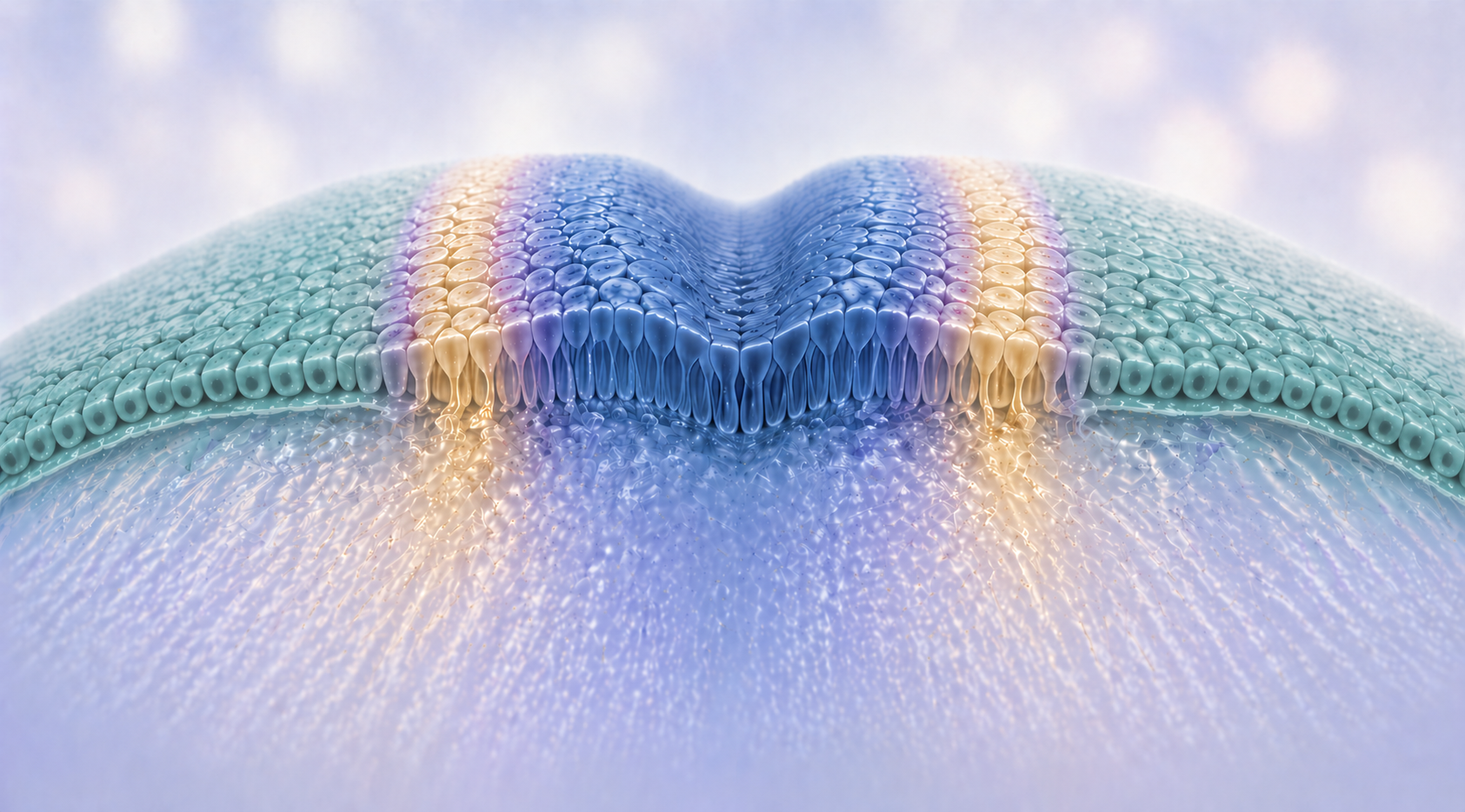3D rendered cross-section of the developing neural plate border showing neural plate, neural plate border and surface ectoderm cell populations